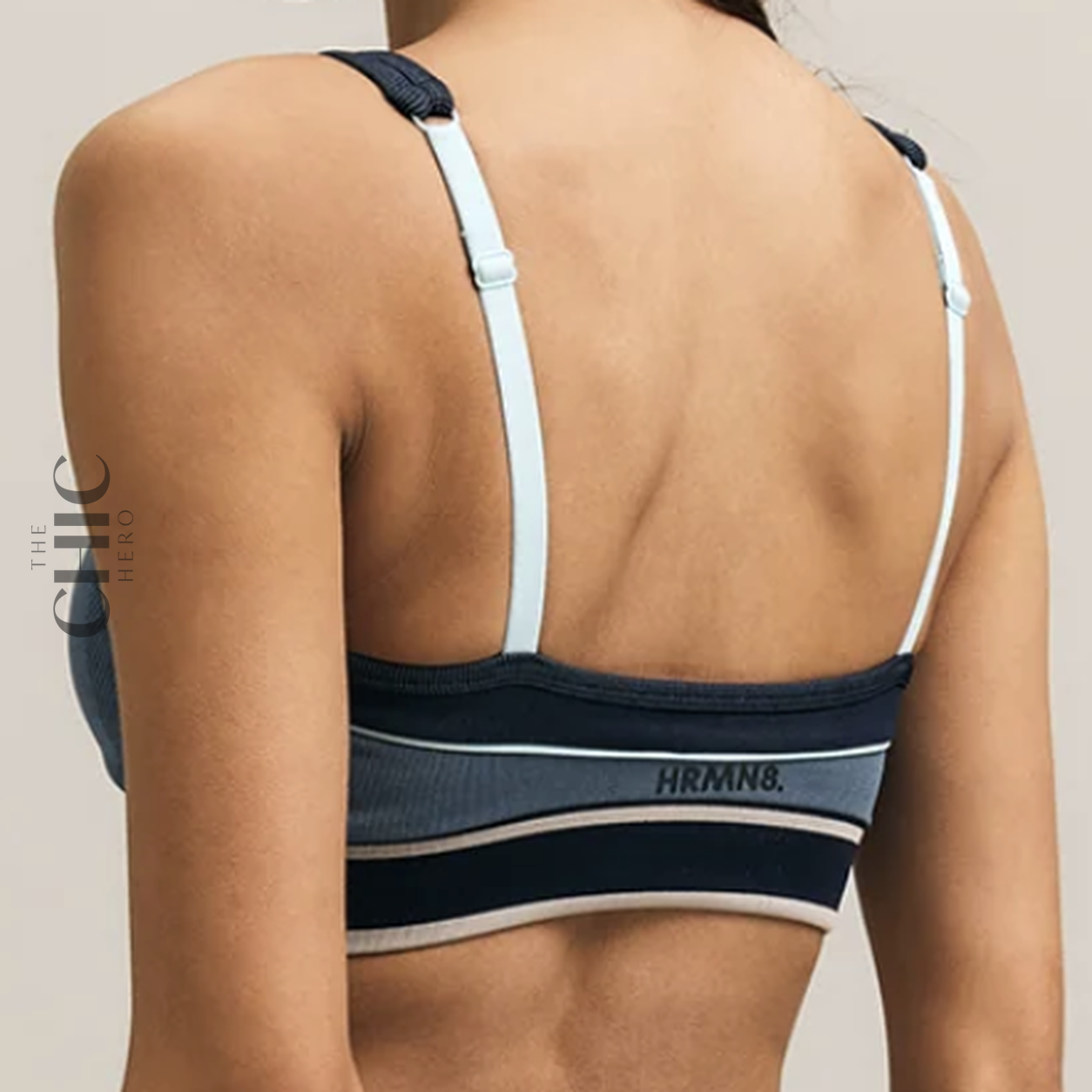 The Chic Hero Navy Colour-Block Strappy Sports Bra – Kinetic front product image