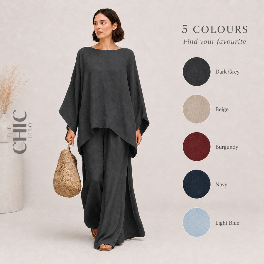 Textured Batwing Oversized Top & Wide Leg Trousers Co-ord Set