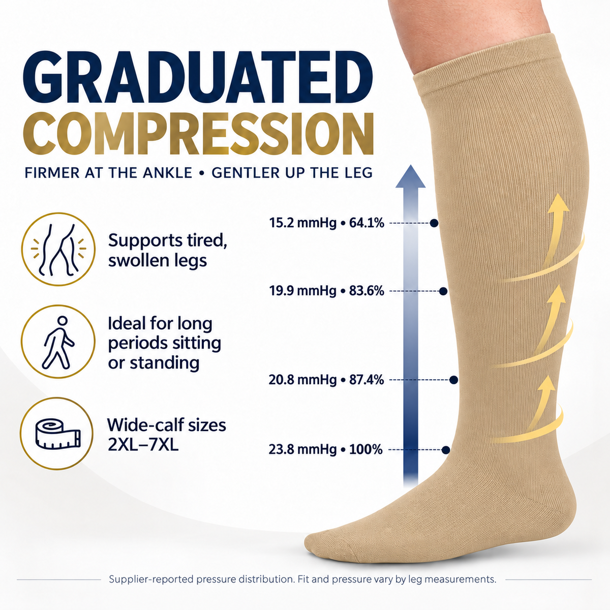 Nude Wide-Calf Graduated Compression Socks 15–24 mmHg – 2XL–7XL – graduated compression
