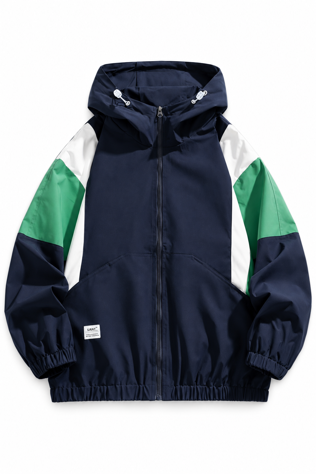 Plus size colour-block hooded jacket in Navy, front view