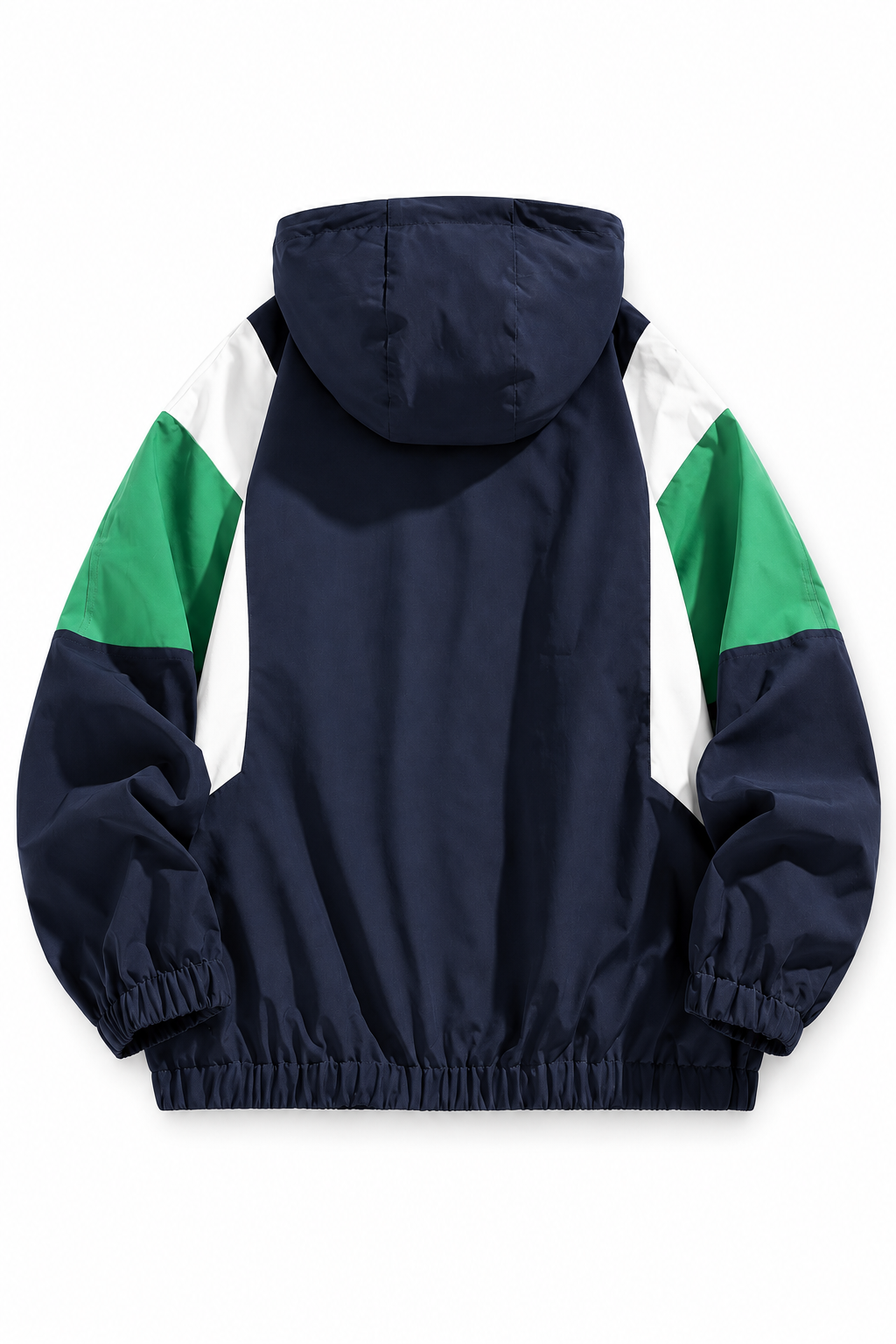 Plus size colour-block hooded jacket in Navy, back view