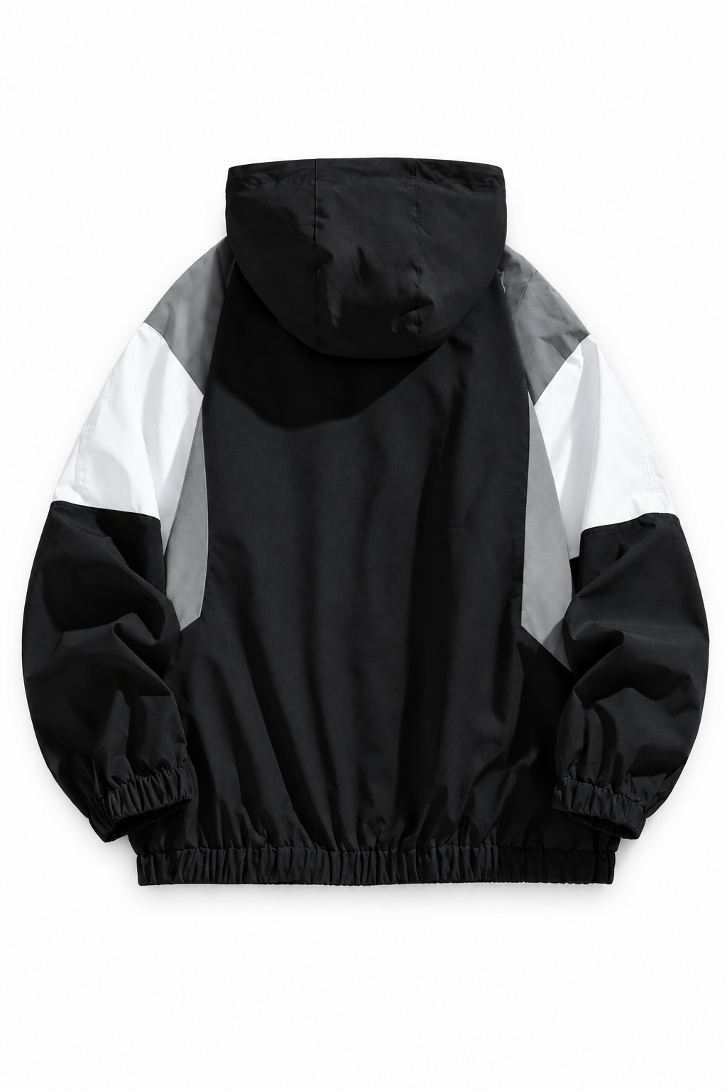 Plus size colour-block hooded jacket in Black, back view