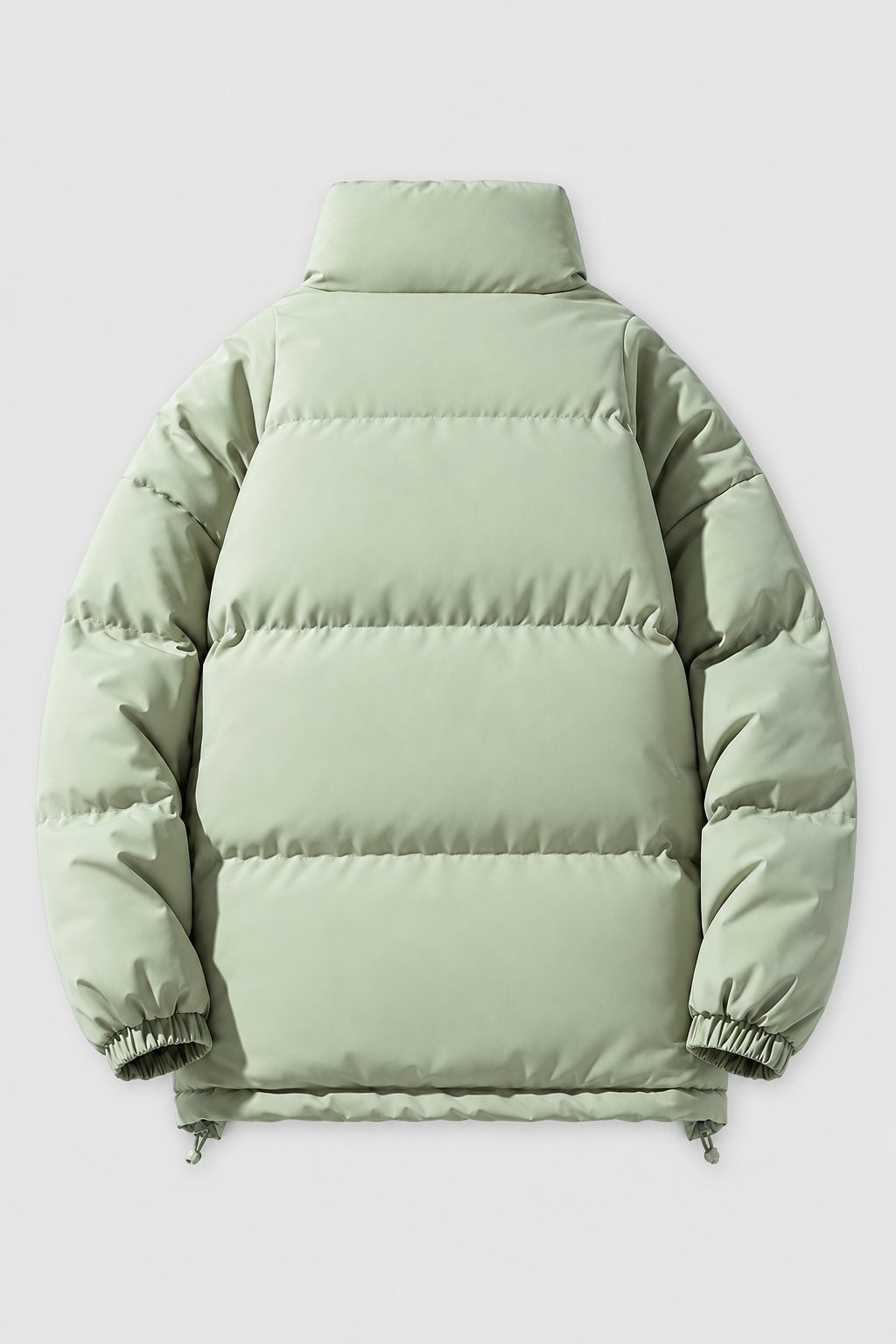 Unisex oversized brown stand collar padded winter jacket, back view