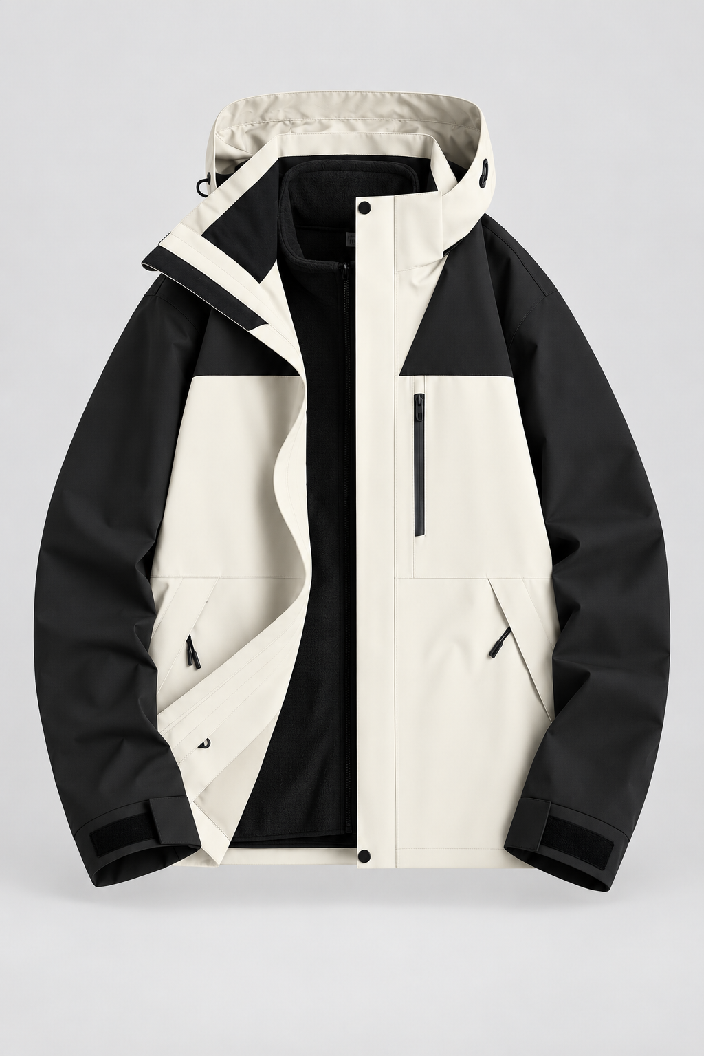 Plus size 3-in-1 jacket in Warm White and Black – product view
