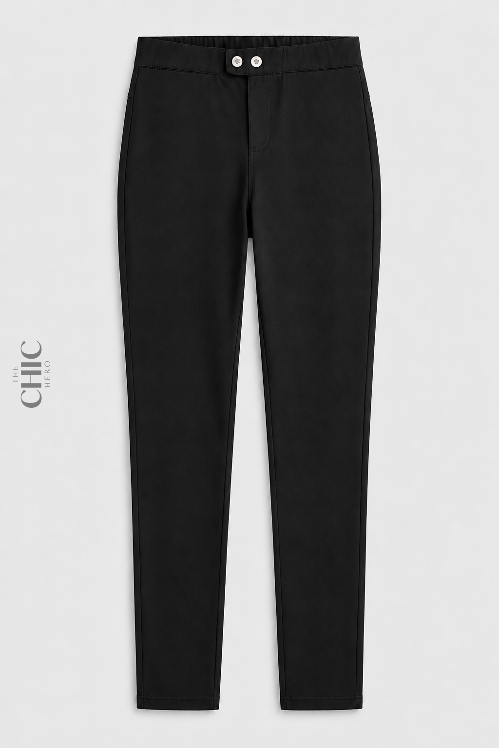 Black double-button high-rise stretch pencil trousers, clean front product view