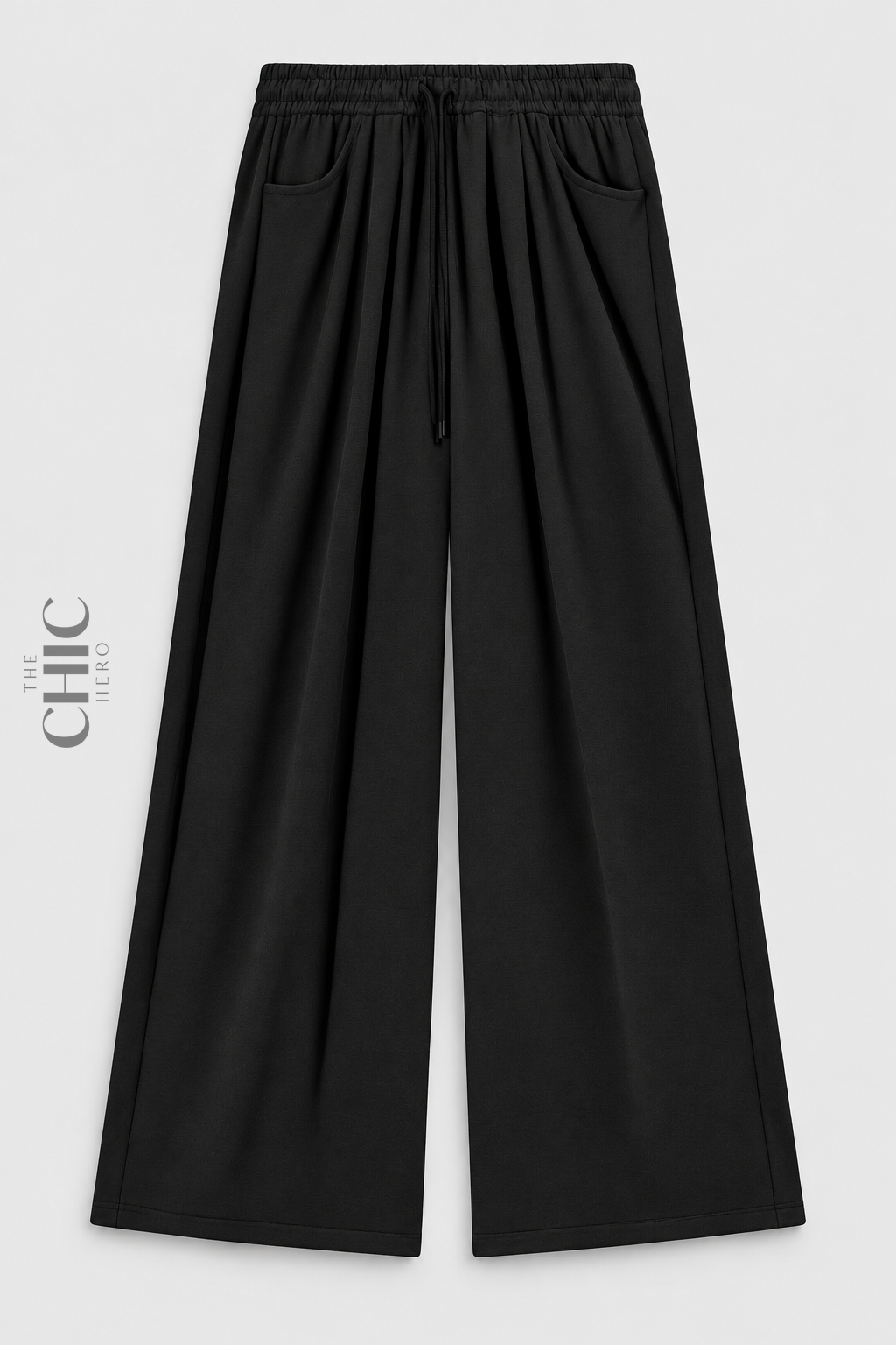 Black fleece-lined wide-leg trousers front product view