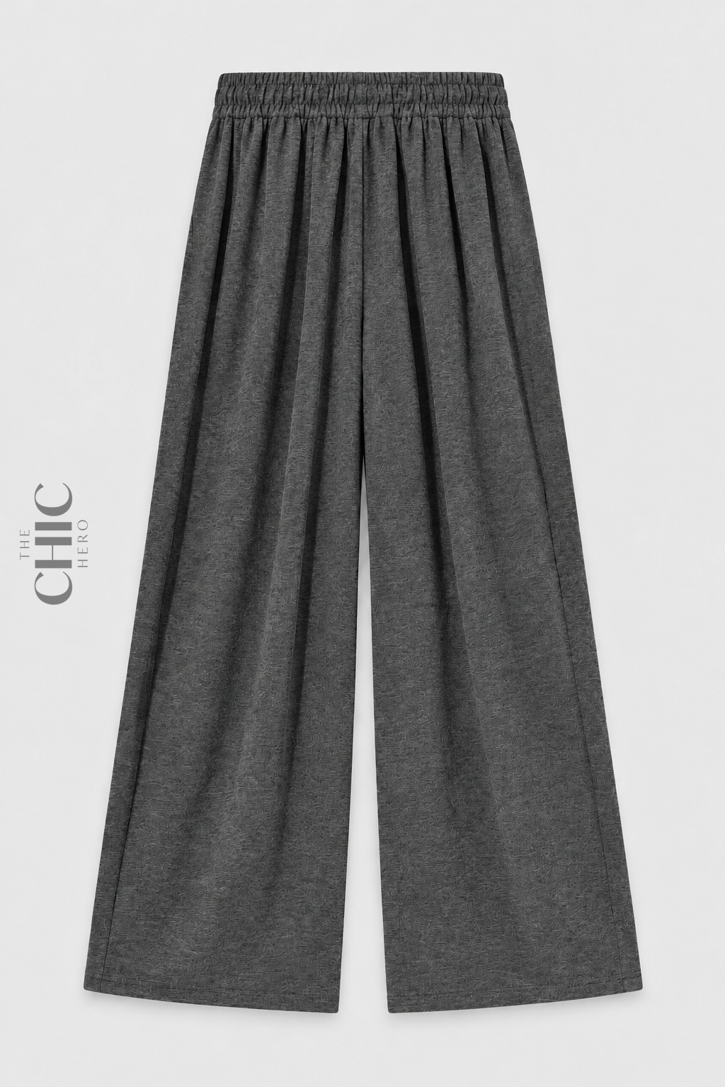 Dark grey fleece-lined wide-leg trousers back product view