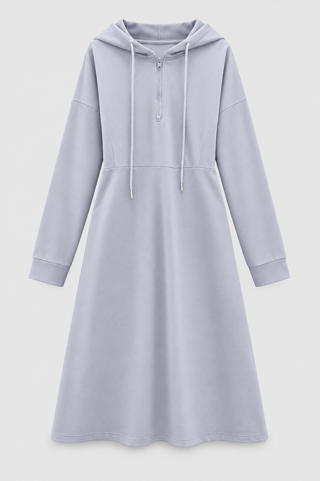 Grey Blue half-zip hooded sweatshirt dress front product view