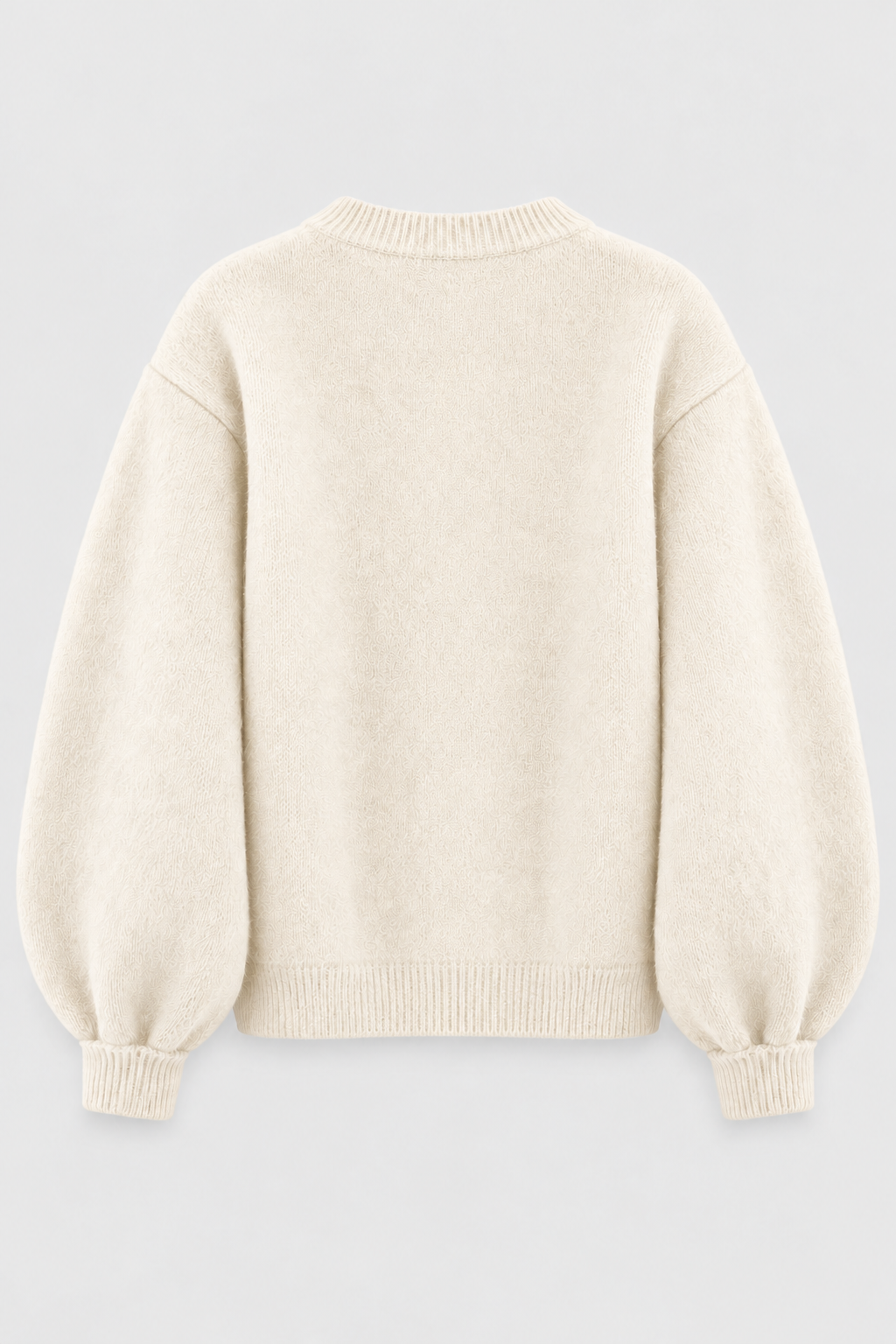 Cream balloon-sleeve knit cardigan back view