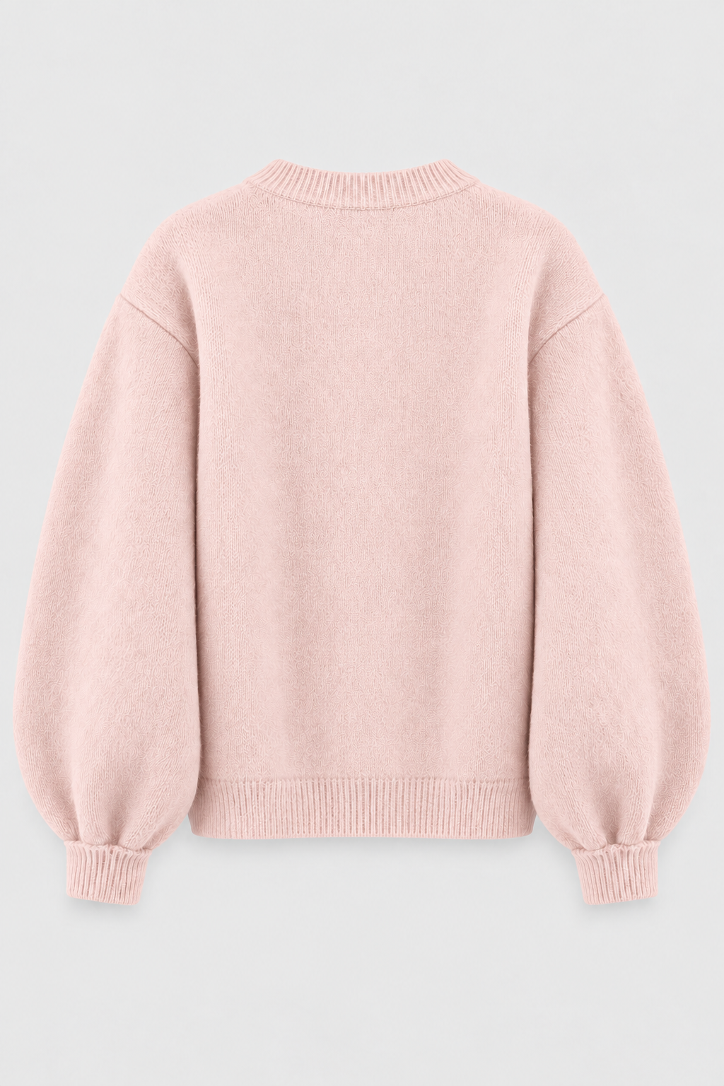Pink balloon-sleeve knit cardigan back view