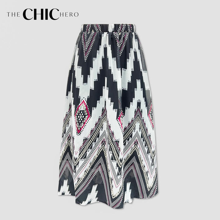 High Waist Print Chiffon Midi Skirt