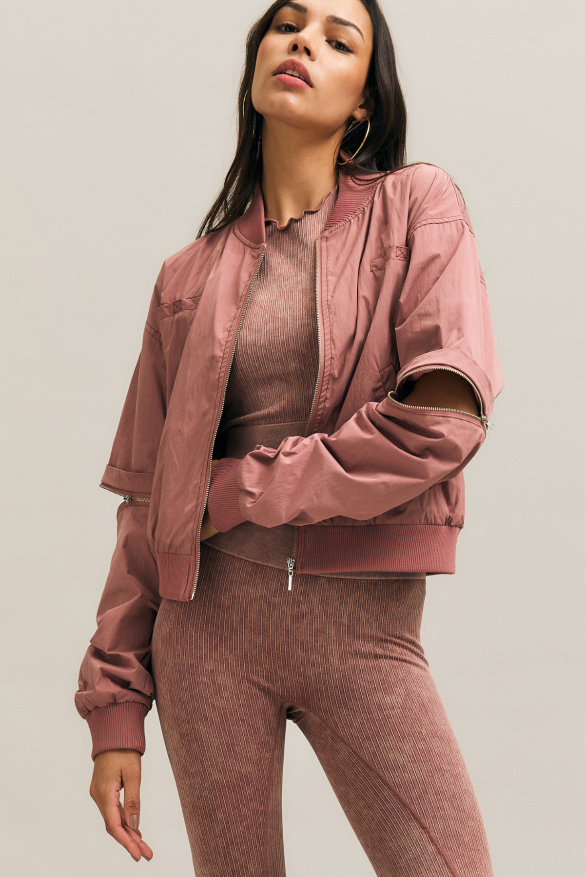 Dusty Rose Zip-Sleeve Bomber Jacket – Staple – view 01