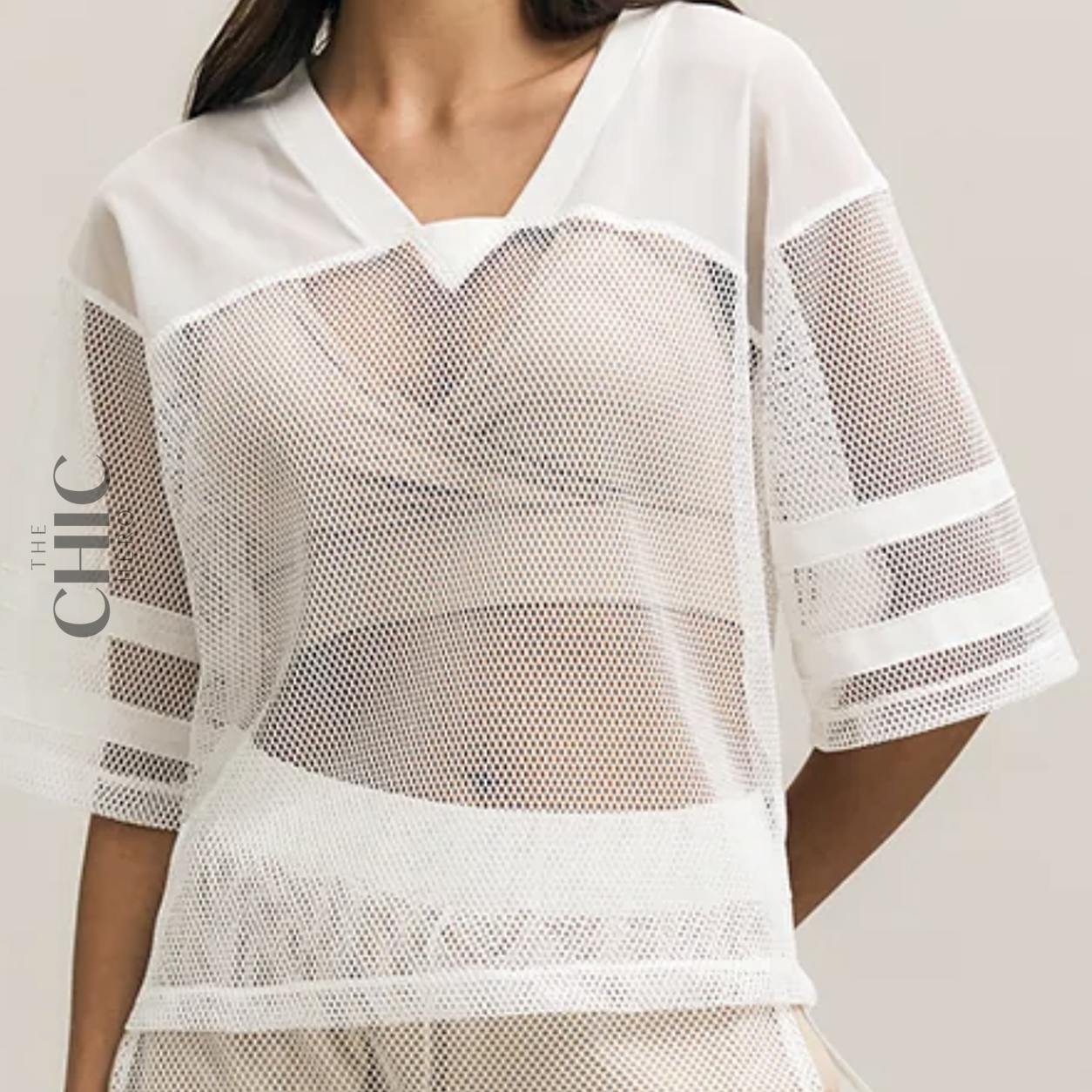 The Chic Hero White Oversized Mesh-Panel Sports Tee – Scrum front product image
