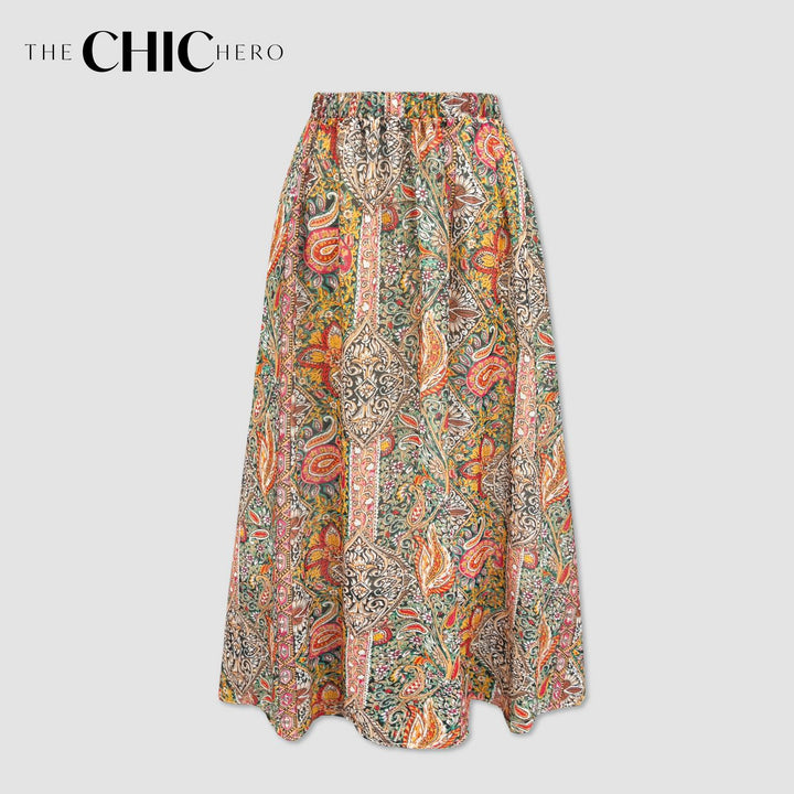 High Waist Print Chiffon Midi Skirt