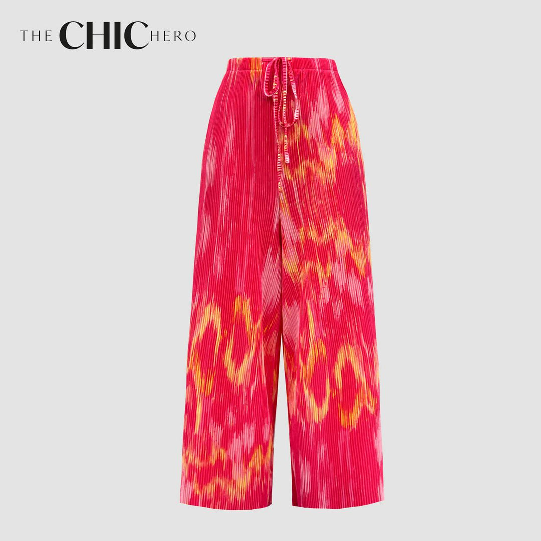 Multi Colour Wave Print Pleated Trousers