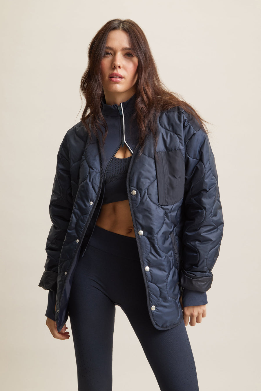 Navy Longline Quilted Jacket – Wave