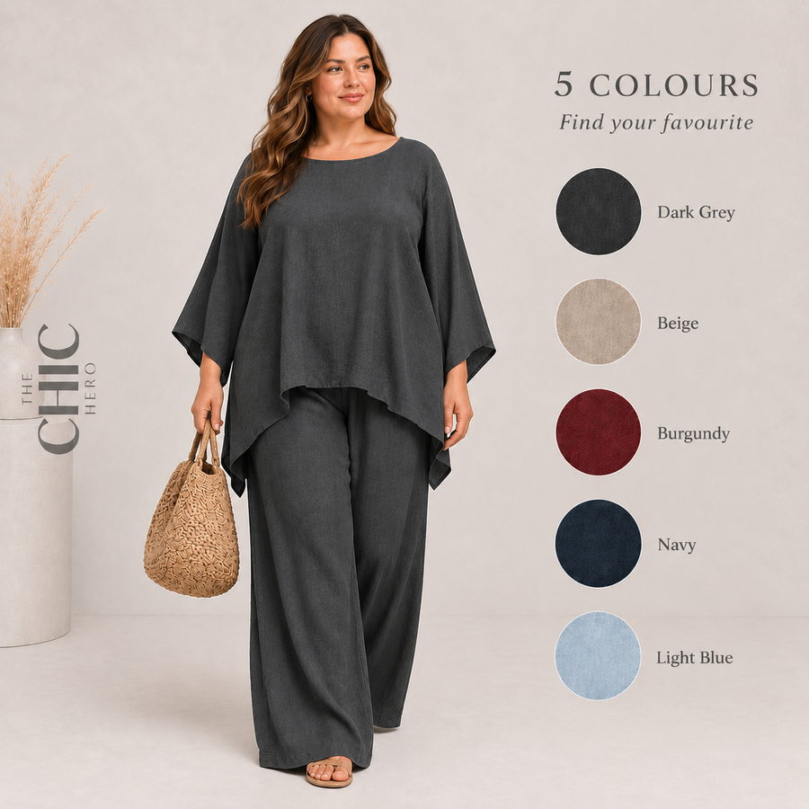 Textured Batwing Oversized Top & Wide Leg Trousers Co-ord Set
