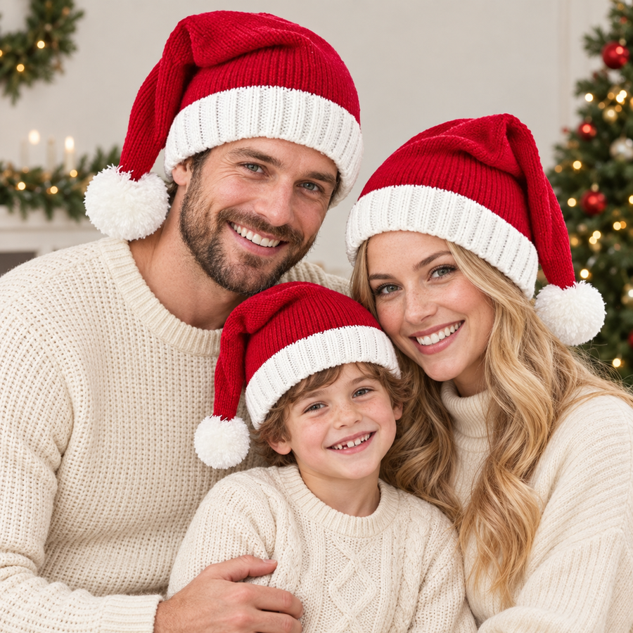 Matching Adult & Kids Knitted Christmas Santa Hat – Family Festive Hat