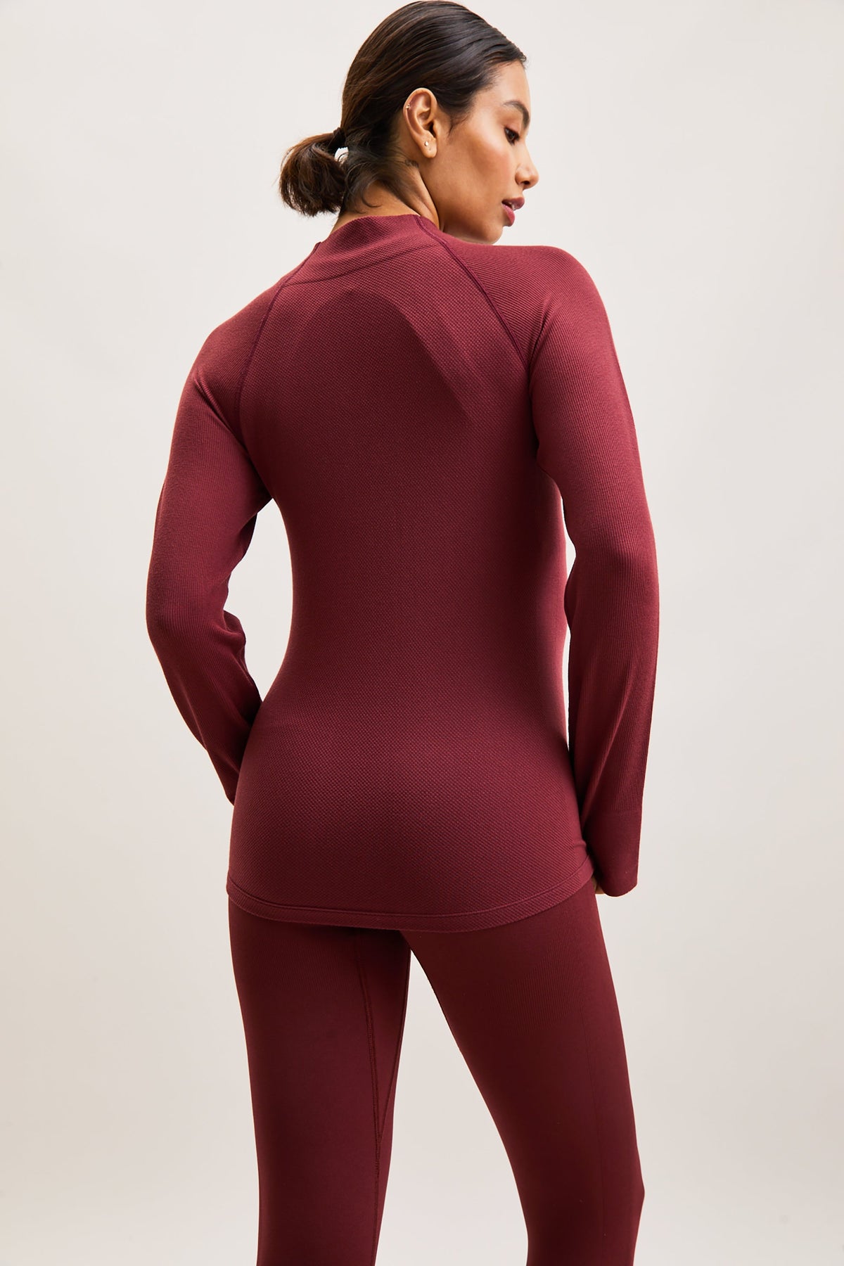 Burgundy Ruched Zip-Front Active Top – Sculpt – view 05