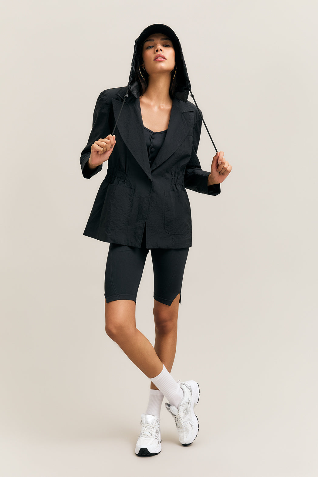 Black Hooded Rain Jacket – Mission – view 02