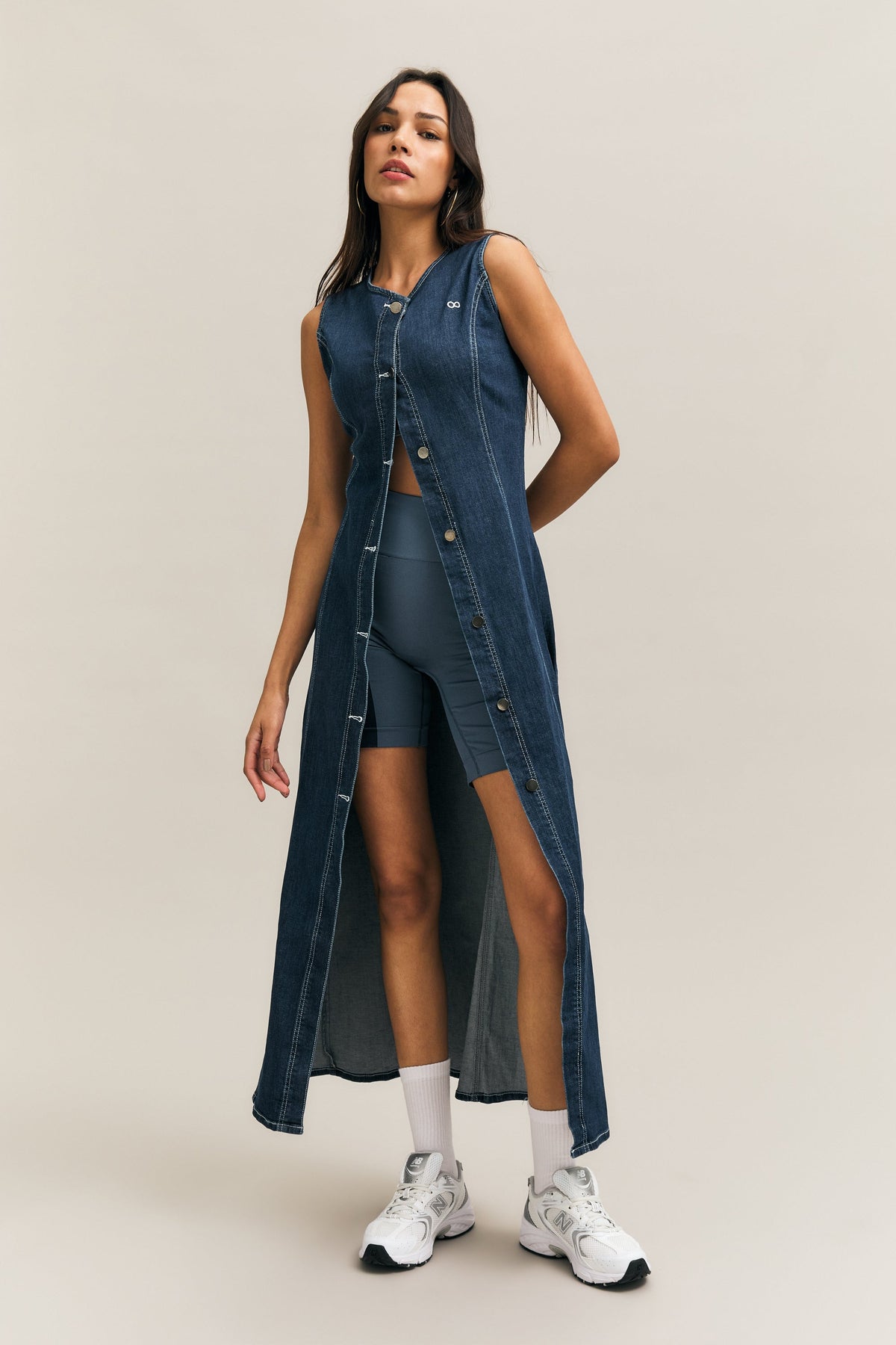 Navy Fitted Sleeveless Denim Dress – Pivot – view 06