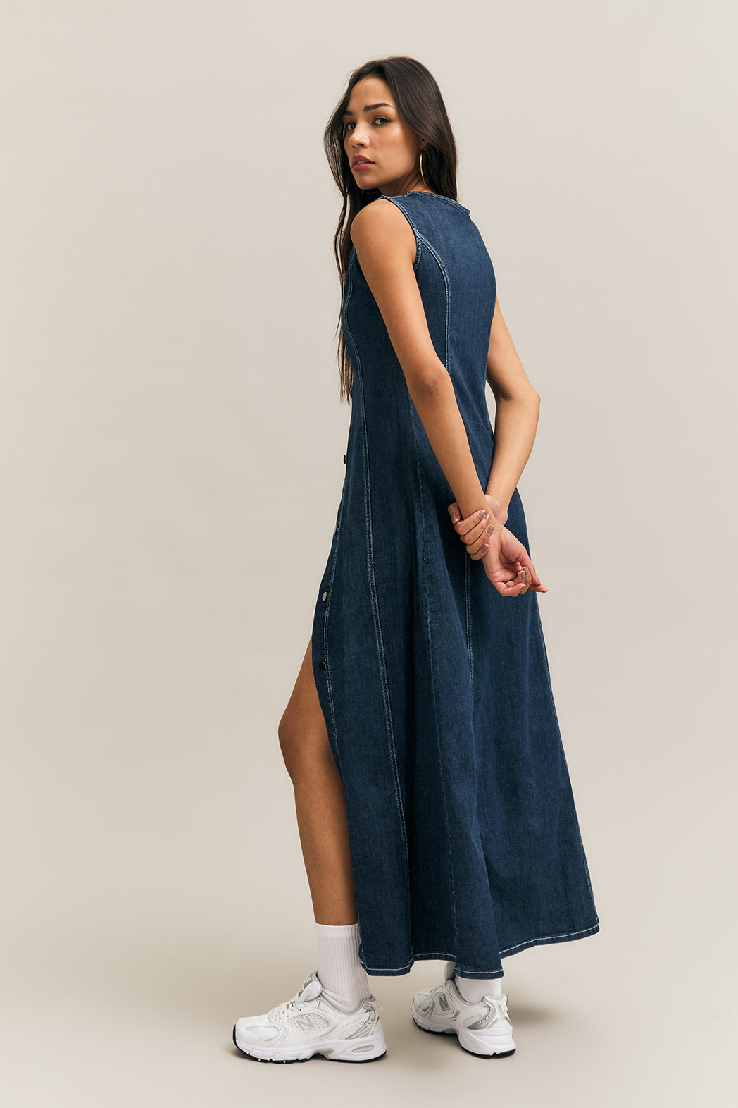 Navy Fitted Sleeveless Denim Dress – Pivot – view 08