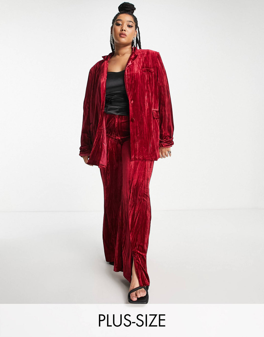 Plus Flared Trousers In Ruby Red Velvet Co-Ord