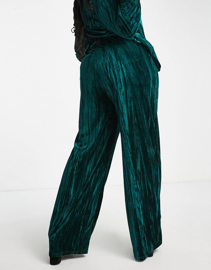 Plus Elasticated Super Wide Leg Trousers In Emerald Green Co-Ord