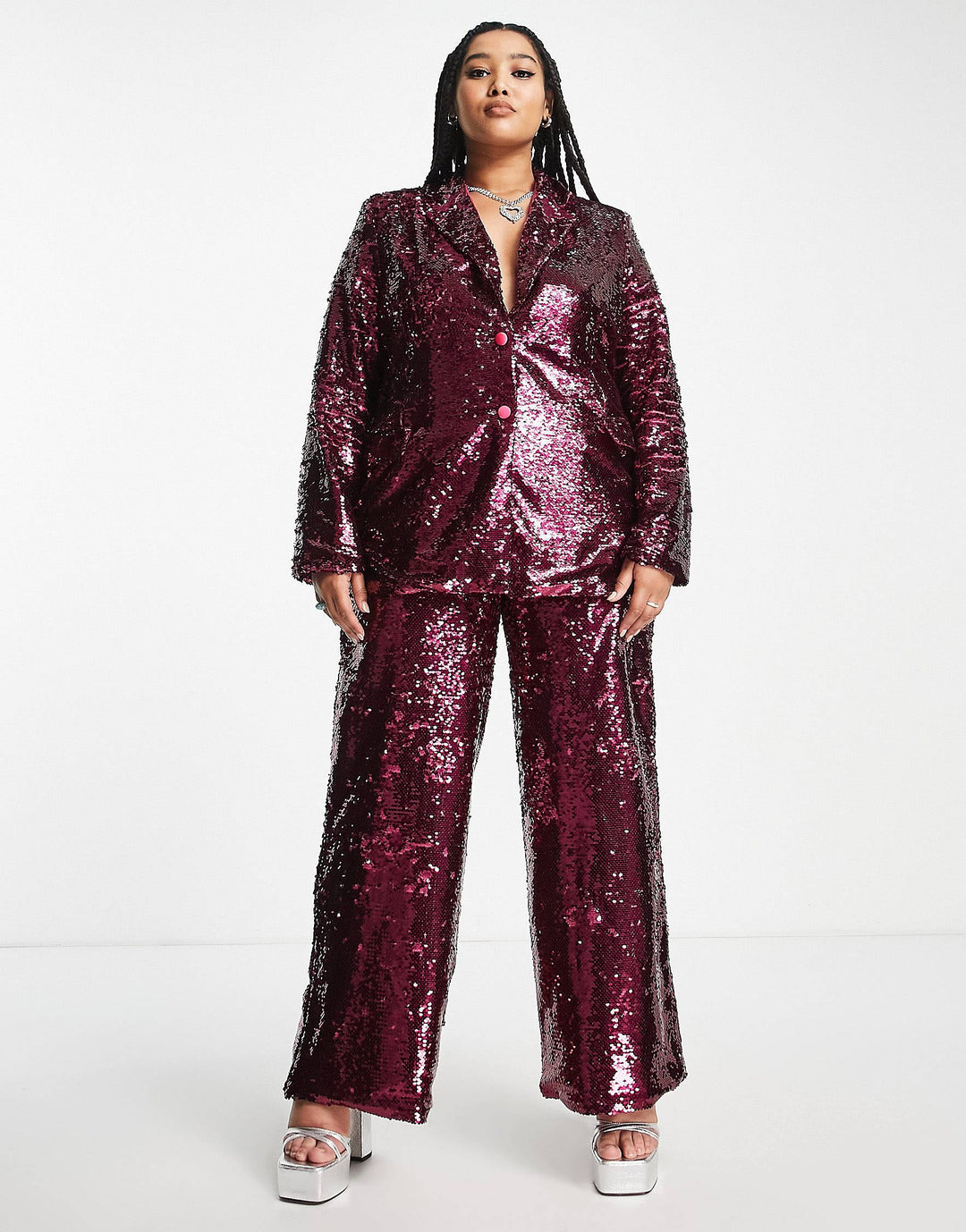 Plus Oversized Blazer In Hot Pink Sequin Co-Ord
