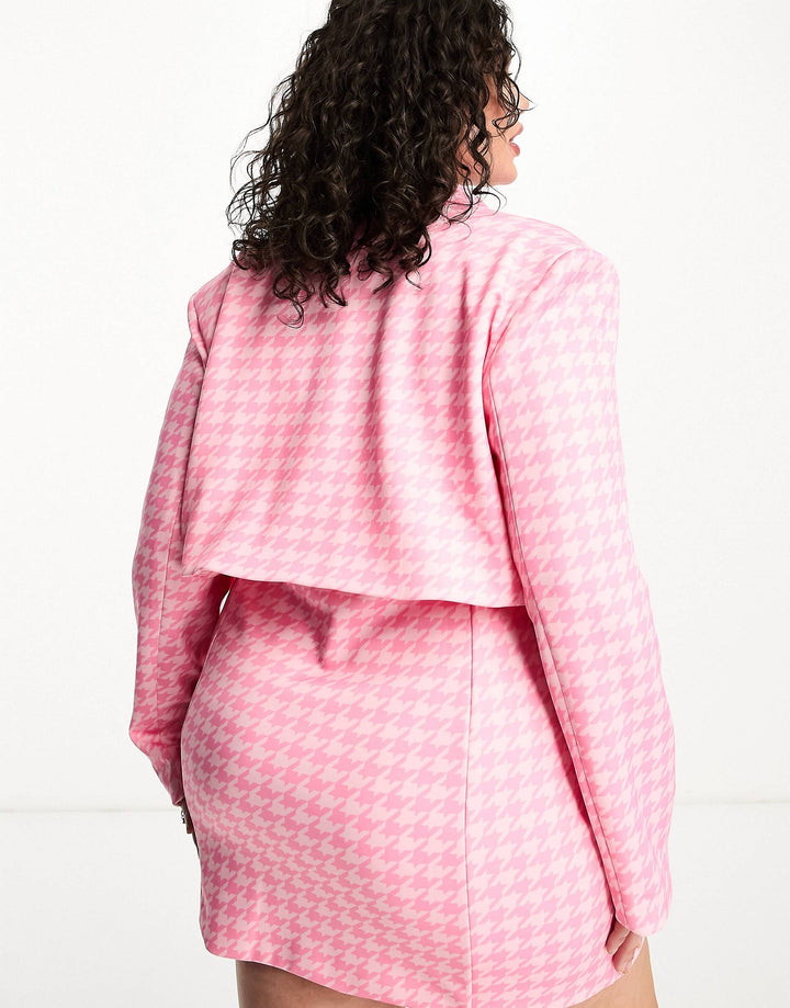 Plus Cropped Jacket In Tonal Pink Dogtooth Check Co-Ord