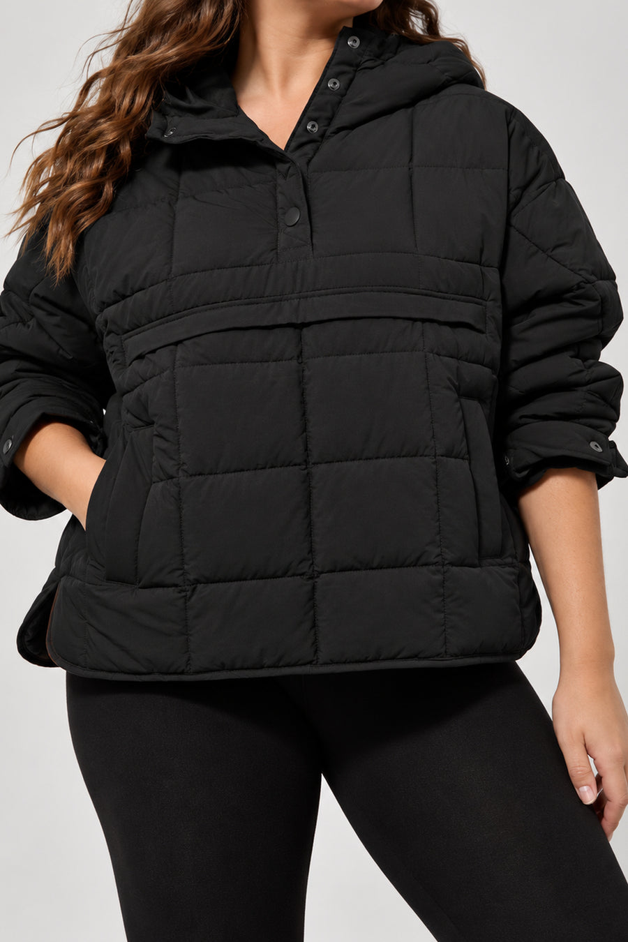 Oversized Grid Quilted Hooded Puffer Jacket