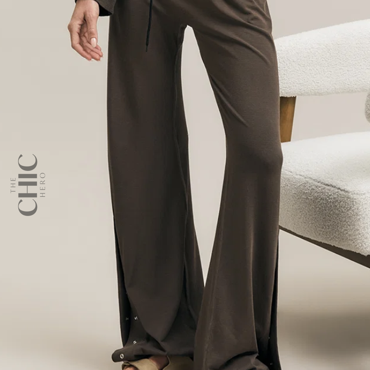 The Chic Hero Espresso Brown Wide-Leg Drawstring Track Trousers – Surge front product image