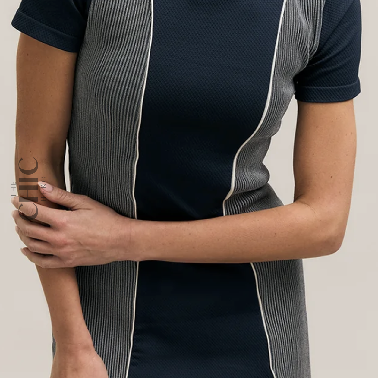 The Chic Hero Navy Colour-Block Polo Mini Dress – Field Day front product image