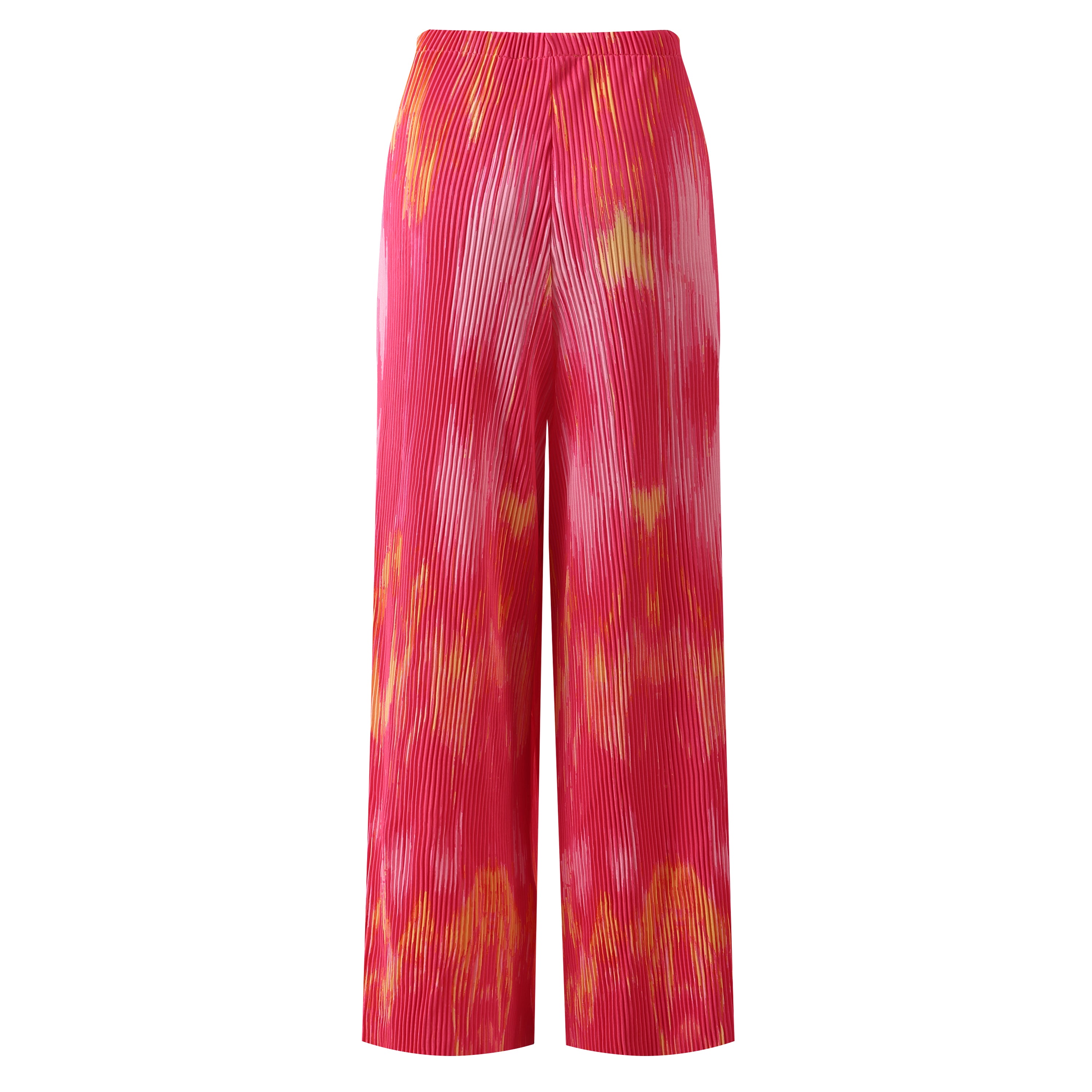 Plus Size Pink Tie-Dye Pleated Palazzo Pants with Wide Leg and Drawstring Waist