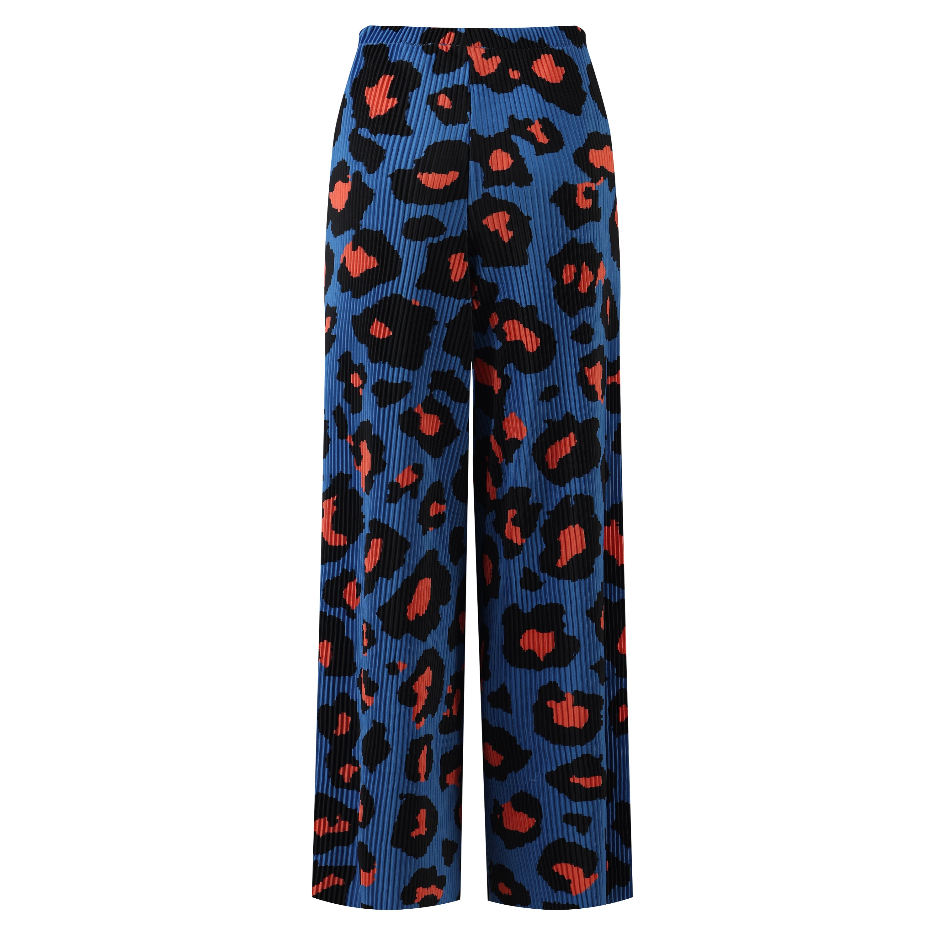 Plus Size Blue Leopard Abstract Print Wide-Leg Drawstring Palazzo Pleated Pants | TheChichero