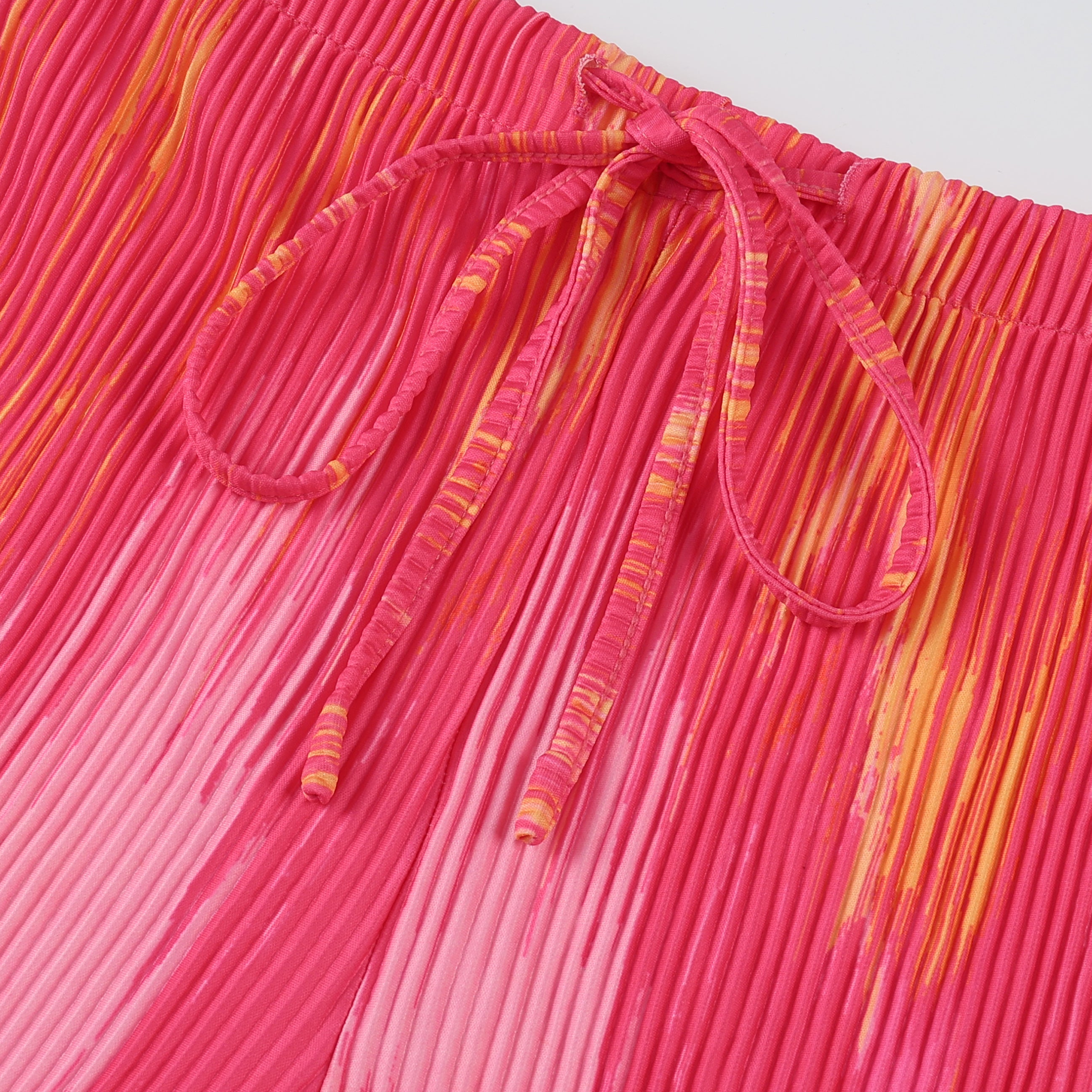 Plus Size Pink Tie-Dye Pleated Palazzo Pants with Wide Leg and Drawstring Waist