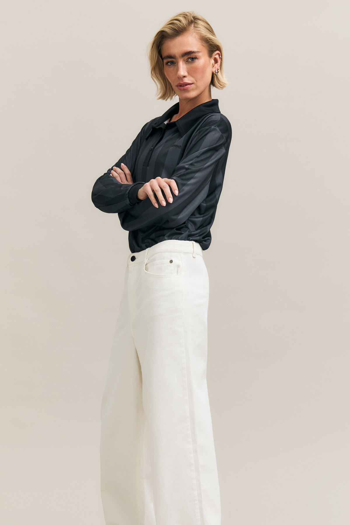 Black Stripe-Detail Long-Sleeve Polo – Striker – view 02