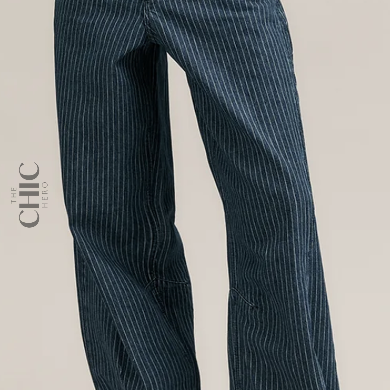 The Chic Hero Navy Pinstripe Wide-Leg Denim Trousers – In Line front product image