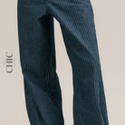 The Chic Hero Navy Pinstripe Wide-Leg Denim Trousers – In Line front product image
