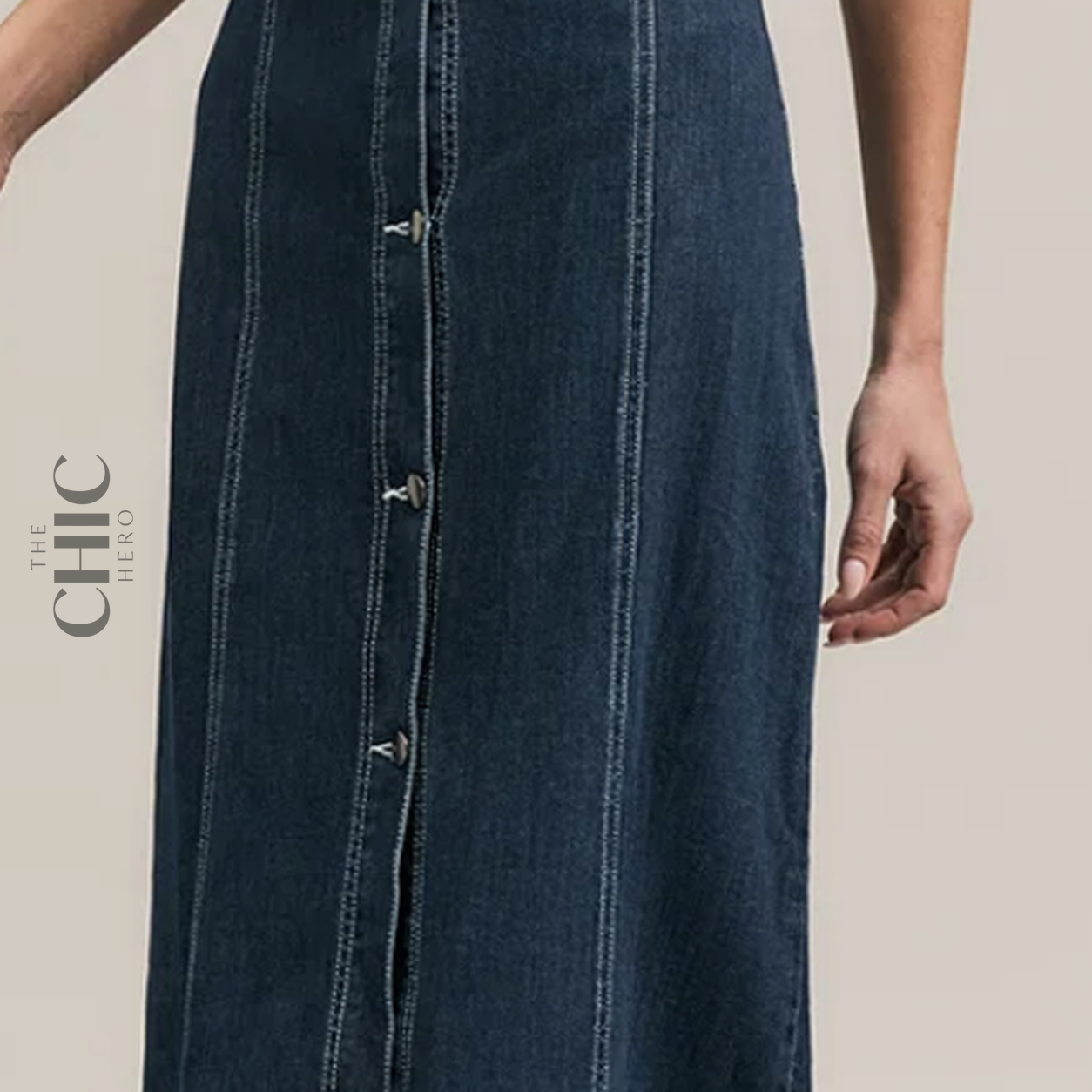 The Chic Hero Navy Fitted Sleeveless Denim Dress – Pivot front product image