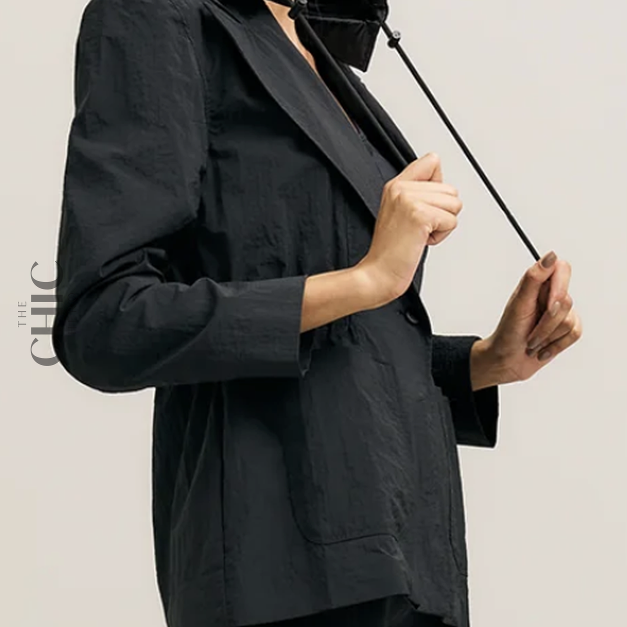 The Chic Hero Black Hooded Rain Jacket – Mission front product image