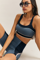 Navy Colour-Block Strappy Sports Bra – Kinetic – view 01