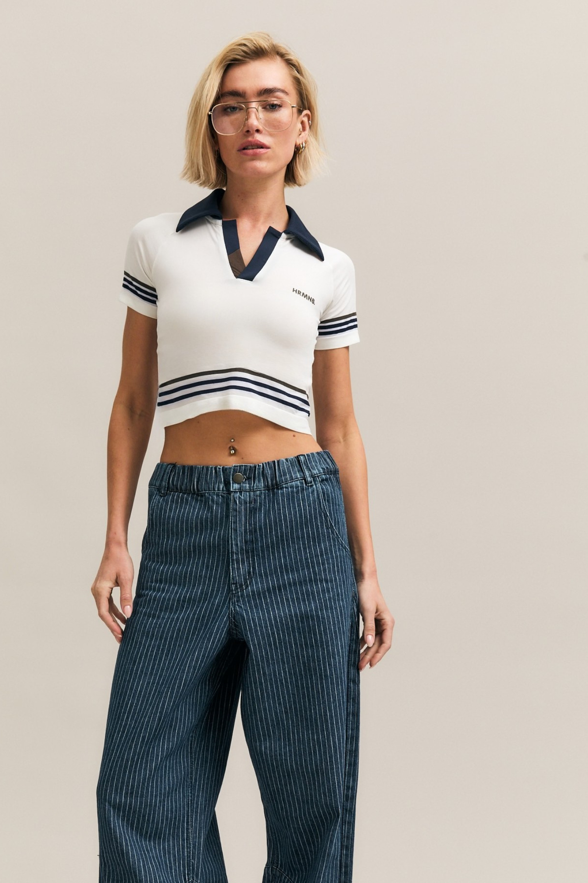 White Contrast-Trim Cropped Polo Tee – Prep – view 05