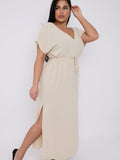 V Neck Batwing Sleeve Tie Waist Maxi Dress