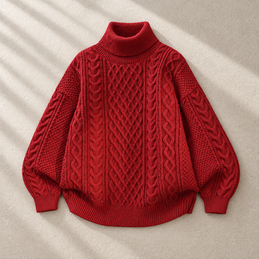 Christmas Red Cable Knit Roll Neck Jumper – Cream & Black