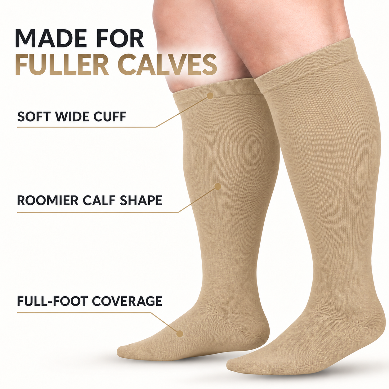 Nude Wide-Calf Graduated Compression Socks 15–24 mmHg – 2XL–7XL – features