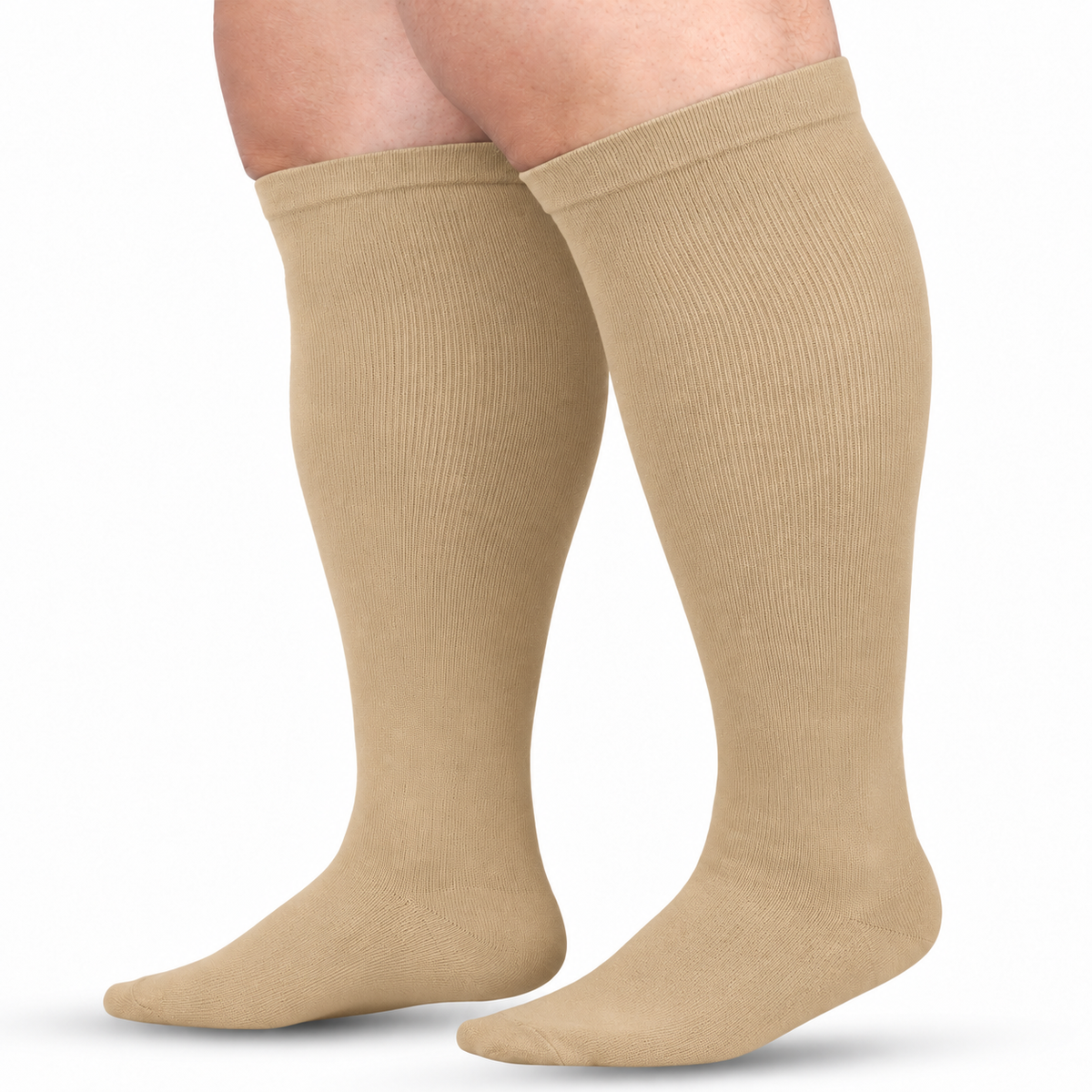 Nude Wide-Calf Graduated Compression Socks 15–24 mmHg – 2XL–7XL – white background model view