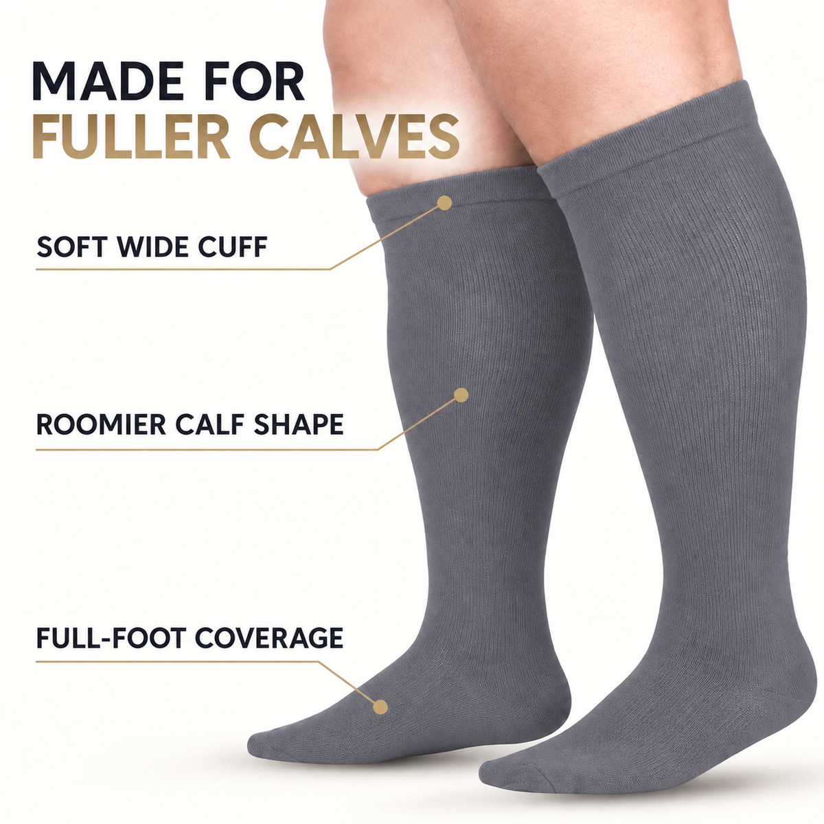 Grey Wide-Calf Graduated Compression Socks 15–24 mmHg – 2XL–7XL – features