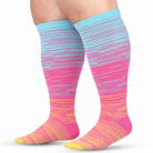 Blue & Pink Fine-Line Wide-Calf Graduated Compression Socks 15–24 mmHg – 2XL–7XL – white background model view