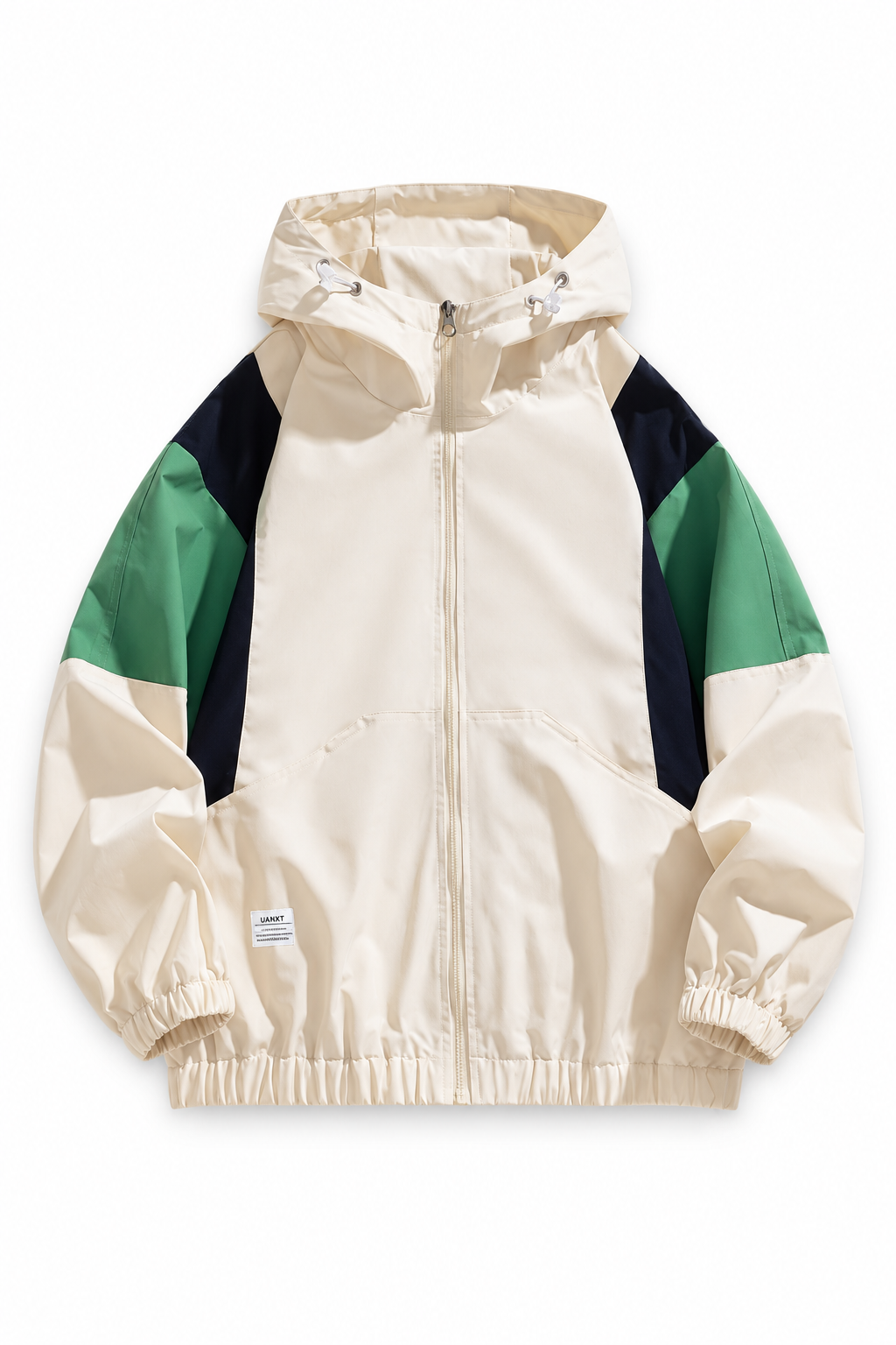Plus size colour-block hooded jacket in Khaki, front view